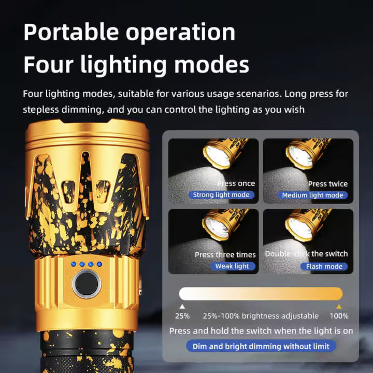 New 2026 Powerful LED Flashlight Super Bright Spotlight Power Display Long Range Zoomable Torch Outdoor Emergency Tactical Search Lantern best for use in industries