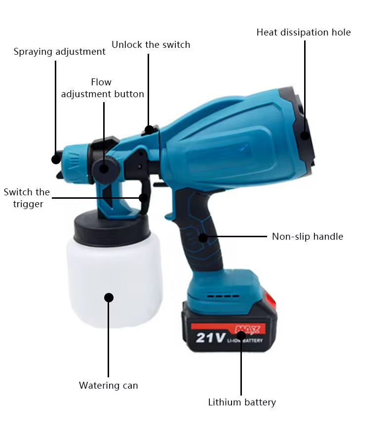 800ML Cordless Electric Spray Gun Portable Household Paint Sprayer Auto Furniture Steel Coating Airbrush For Makita 18V Double  Battery