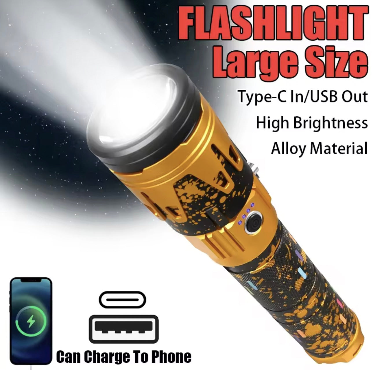 New 2026 Powerful LED Flashlight Super Bright Spotlight Power Display Long Range Zoomable Torch Outdoor Emergency Tactical Search Lantern best for use in industries