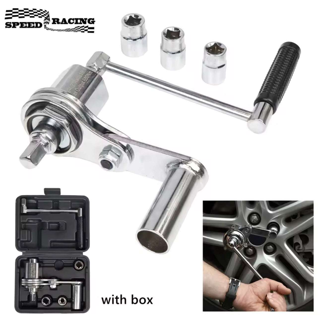 Torque Multiplier Wrench Kit 1/2" Torsional Torque Multiplier Wrench Lug Nut Remover Tool with 17mm/19mm/21mm Sockets