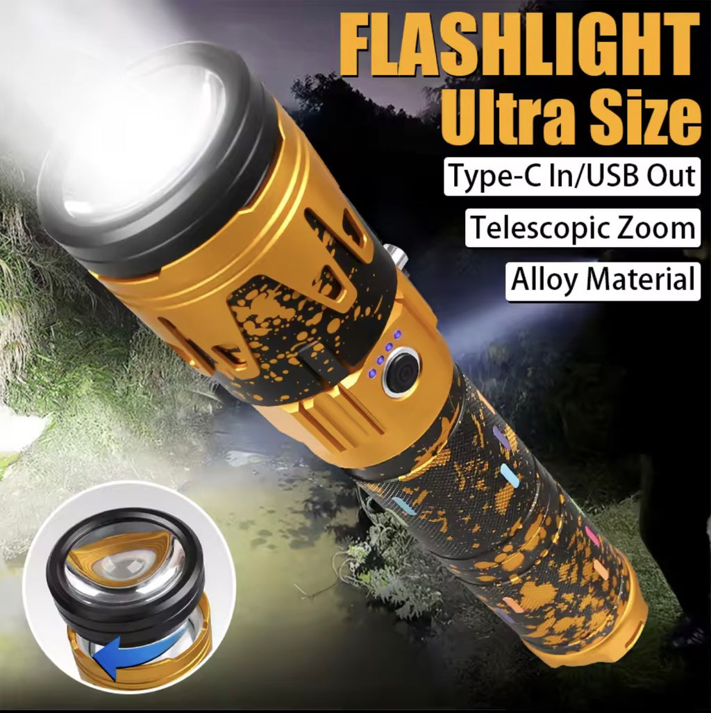 New 2026 Powerful LED Flashlight Super Bright Spotlight Power Display Long Range Zoomable Torch Outdoor Emergency Tactical Search Lantern best for use in industries