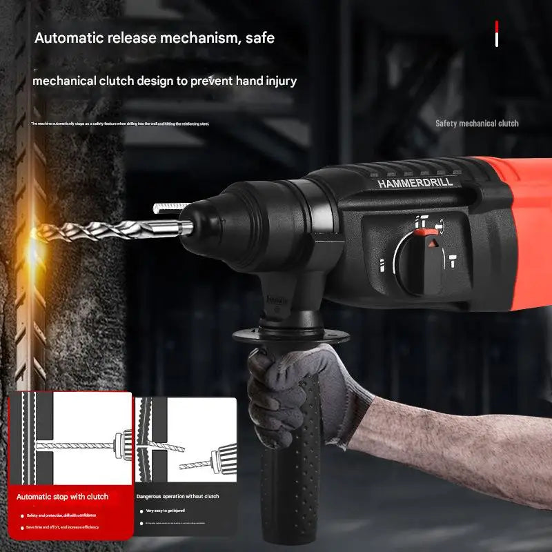 26mm Electric Hammer, Electric Pick, Electric Drill, Small Household Power Tools, High-power Industrial Impact Drill– Heavy Duty Hammer & Rotary Drill for Concrete, Wood, Metal