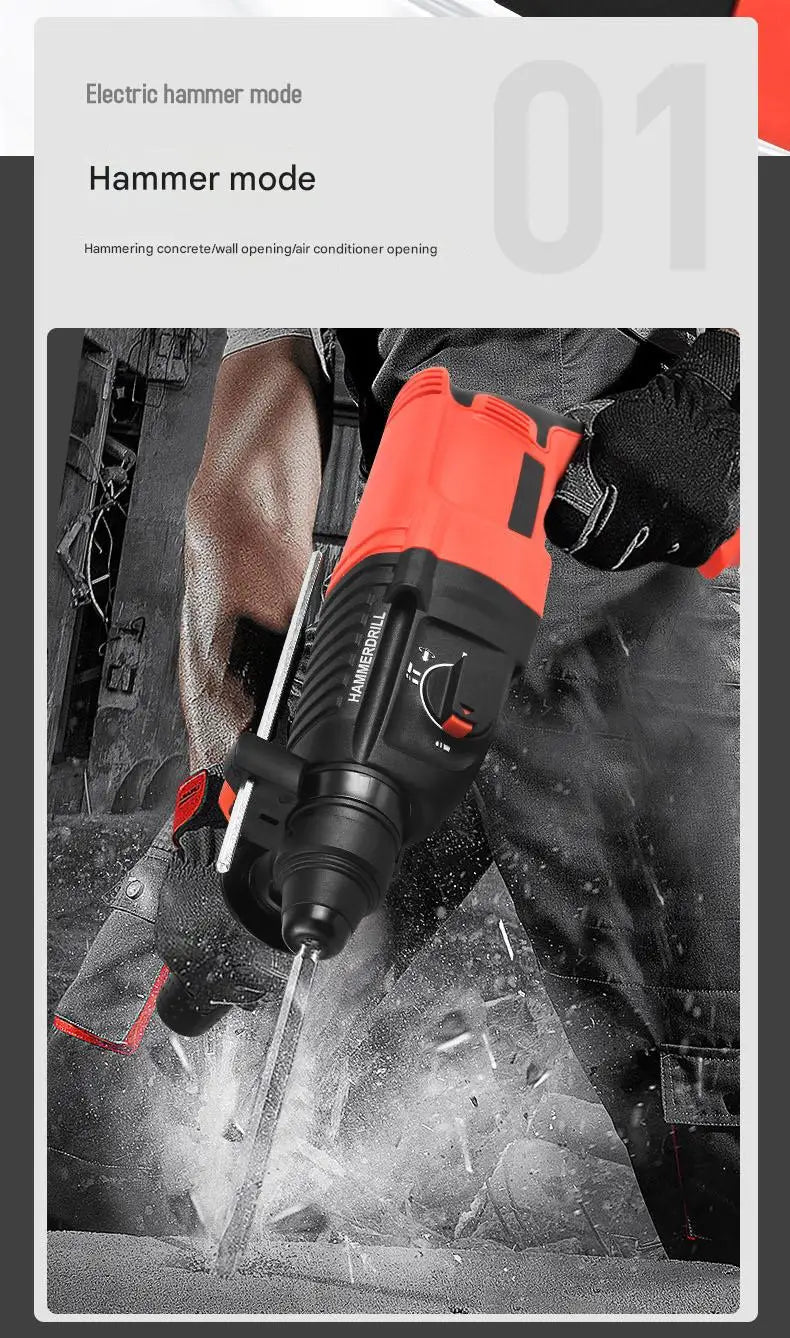 26mm Electric Hammer, Electric Pick, Electric Drill, Small Household Power Tools, High-power Industrial Impact Drill– Heavy Duty Hammer & Rotary Drill for Concrete, Wood, Metal