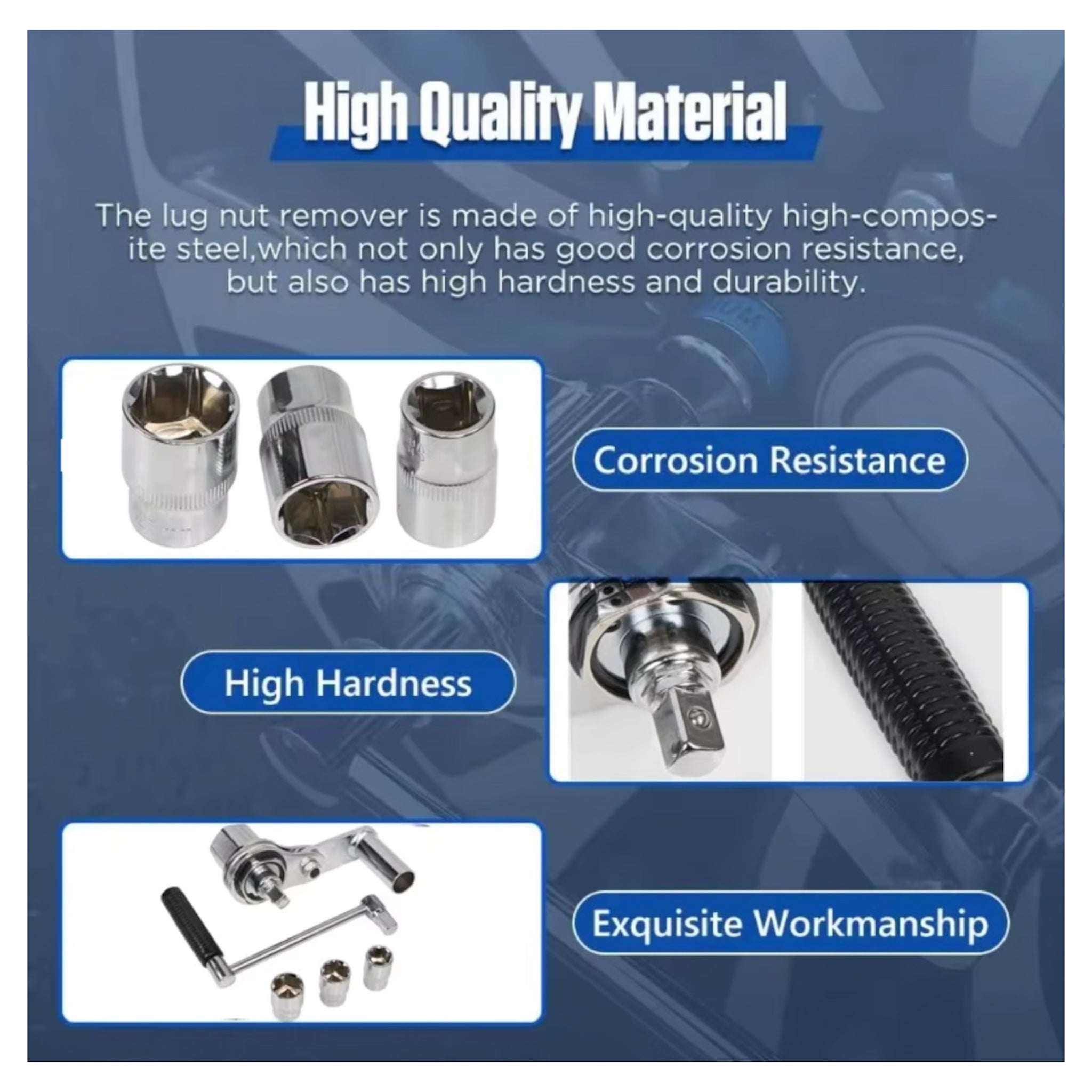 طقم مفتاح عزم الدوران المضاعف 1/2 بوصة، أداة فك صواميل العجلات مع رؤوس مقاس 17 مم/19 مم/21 مم 