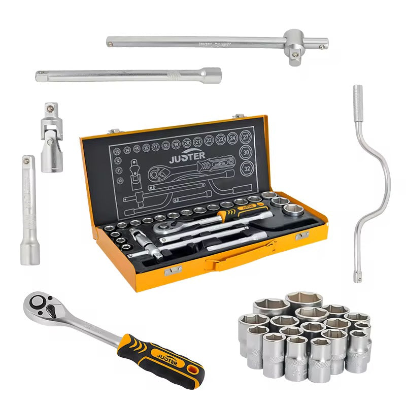 New JUSTER 24PCS CR-V Industrial Ratchet Wrench, 1/2 Inch, 72 Tooth Ratchet Wrench Set for Automobile Repair