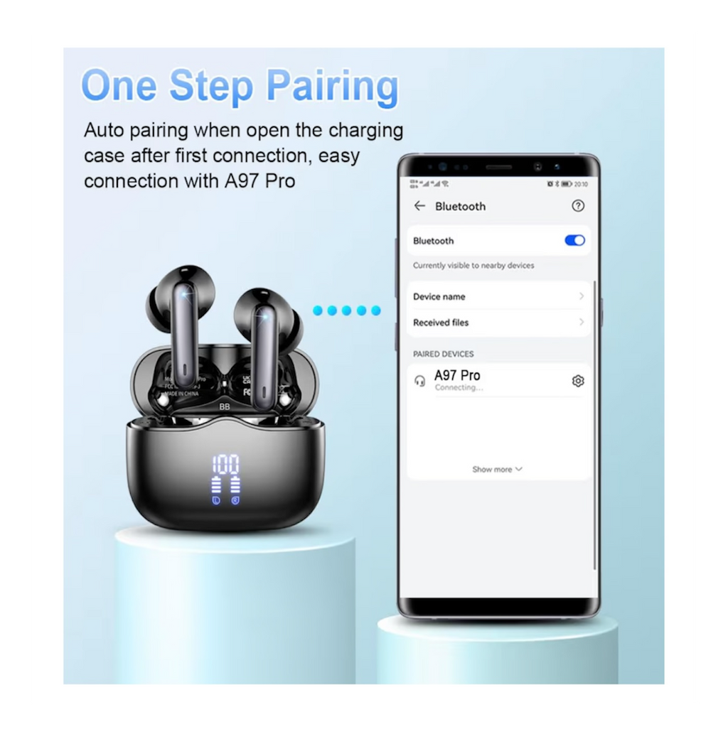 A97 Pro Earbuds with ANC+ENC noise cancellation, 40-hour mini LED display, Bluetooth