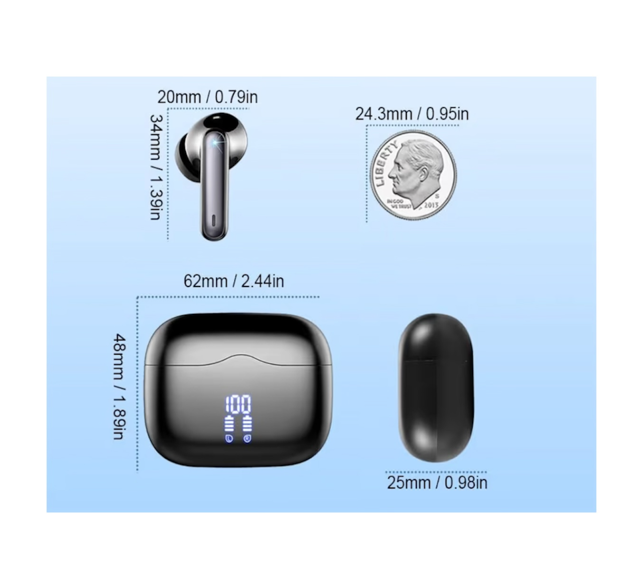 A97 Pro Earbuds with ANC+ENC noise cancellation, 40-hour mini LED display, Bluetooth