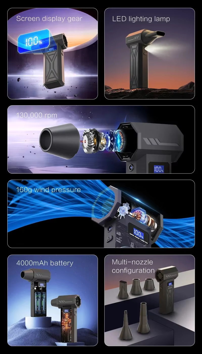 Powerful Air Blower 130000RPM Turbo Jet Blower Brushless Vacuum Cleaner For PC/Keyboard/Home/Car Cleaning Air Duster Fan Blower